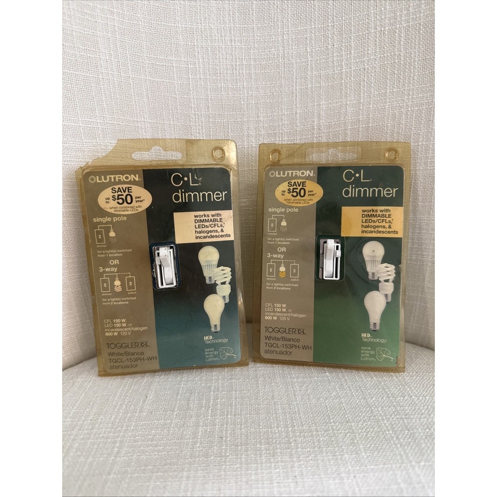 2x Lutron Toggler Dimmer‎ Switch 150-Watt LED 1-Pole/3-Way TGCL-153PH-WH